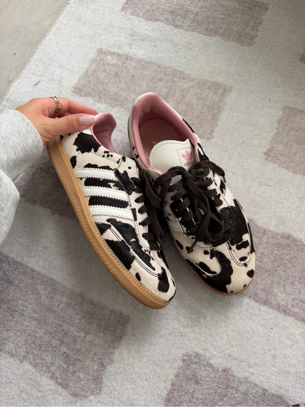 adidas Gazelle Sneakers in Black, White & Pink with Cow-Print